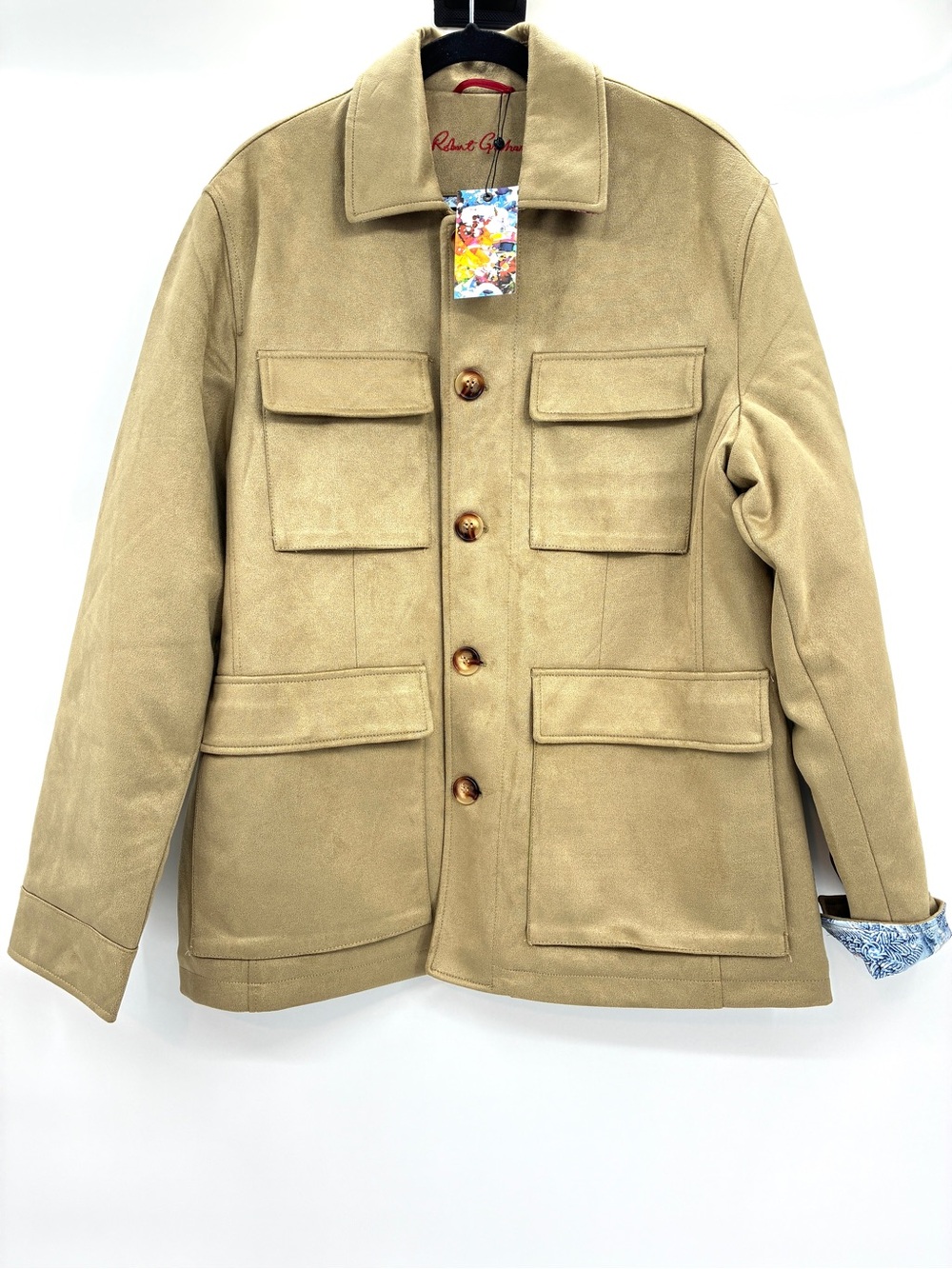 Robert Graham Men’s Vegan Suede Tan Safari Utility Cargo Jacket Large NWT